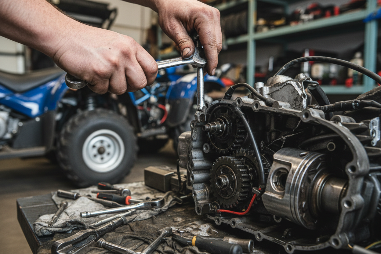 close up of hands restoring an ATV