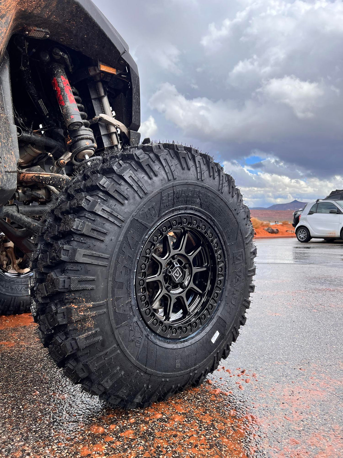 Hyper Black V18 Flow Formed UTV Wheels on American Made Alpha Tires