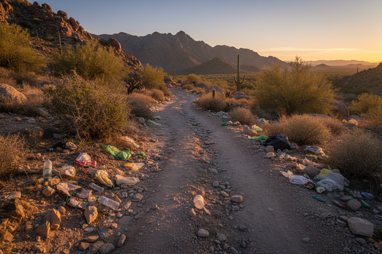 Trash on beautiful offroad trail